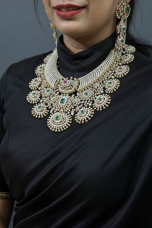Tussi Necklace Polki necklace 925 silver jewelry 22k gold plated - SHABURIS