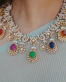 Navaratan necklace Pure Silver jewelry Indian diamond Necklace Navaratan Set - SHABURIS