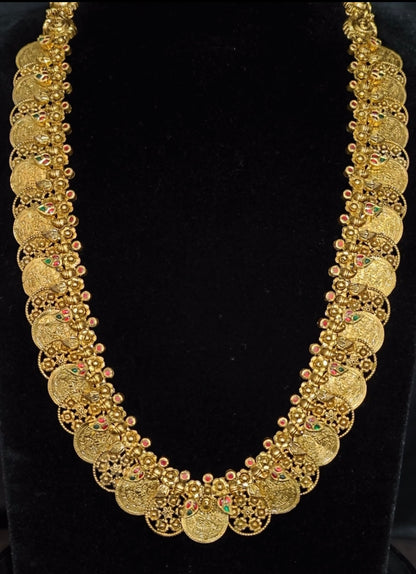 Kasu mala necklace wedding jewelry silver necklace 925 silver with 22k gold plated - SHABURIS