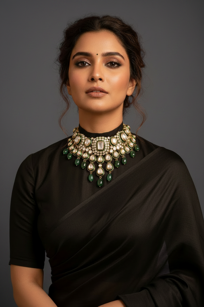 Polki necklace 925 silver jewelry 22k gold plated - SHABURIS