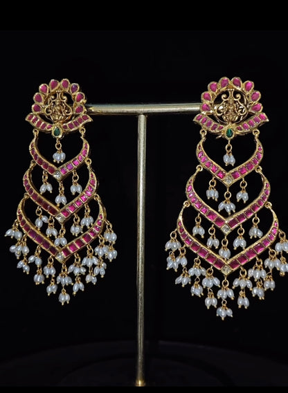 Chandbalis guttapusalu Polki jhumkas antique studs diamond studs - 925 silver Jewelry , South Indian Jewelry,bridal choker,Indian Wedding Jewelry,pure Silver indian jewelry - SHABURIS