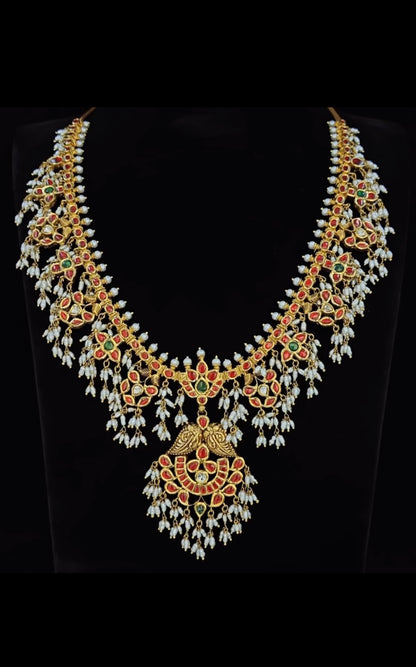 Guttapusalu necklace diamond Jewelry necklace Pearl necklace statement jewelry silver necklace 925 silver with 22k gold plated - SHABURIS