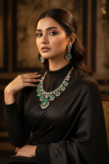 Emerald Necklace Polki necklace 925 silver jewelry 22k gold plated - SHABURIS