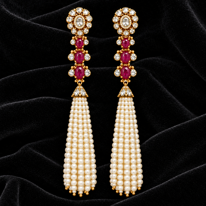 Tammannah Tassel Earrings Diamond hangings danglers Polki Earrings Cocktail Earrings Diamond Studs Diamond Earrings Simple Studs Pearl Studs 925 Silver Earrings Silver Jewelry - SHABURIS
