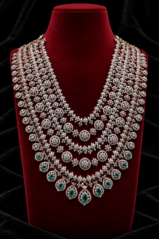 Diamond Panchlada necklace 925 silver jewelry 22k gold plated - SHABURIS