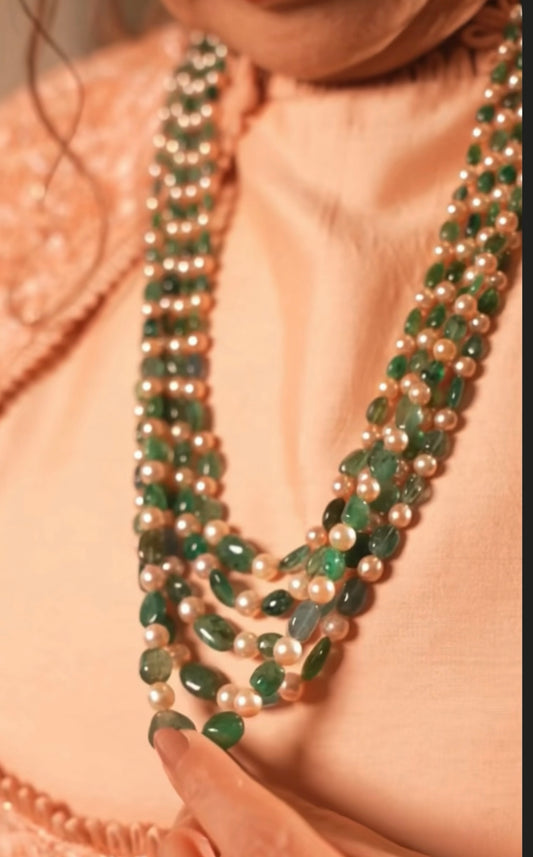 Russian Emeralds pearl Necklace wedding jewelry silver necklace 925 silver with 22k gold plated - SHABURIS