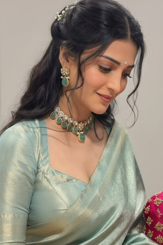 Shruthi haasan necklace diamond necklace 925 silver jewelry 22k gold plated - SHABURIS