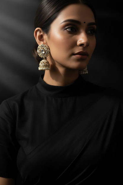 Polki Jhumkas 925 silver jewelry 22k gold plated - SHABURIS