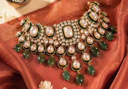 Polki necklace 925 silver jewelry 22k gold plated - SHABURIS