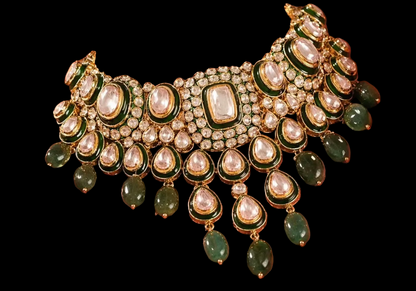 Polki necklace 925 silver jewelry 22k gold plated - SHABURIS