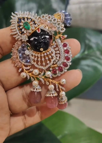 Lord Shrinathji pendant tiger pendant mens Jewelry necklace Pearl necklace statement jewelry silver necklace 925 silver with 22k gold plated - SHABURIS