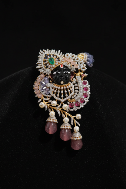 Lord Shrinathji pendant tiger pendant mens Jewelry necklace Pearl necklace statement jewelry silver necklace 925 silver with 22k gold plated - SHABURIS