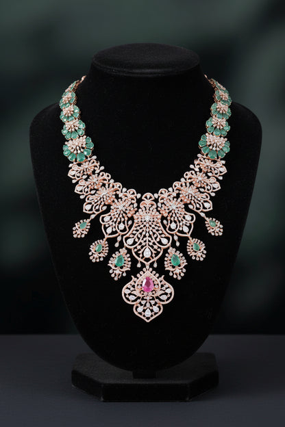 Diamond Necklace Polki necklace 925 silver jewelry 22k gold plated - SHABURIS