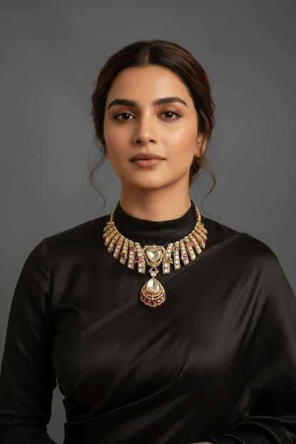 Polki necklace 925 silver jewelry 22k gold plated - SHABURIS