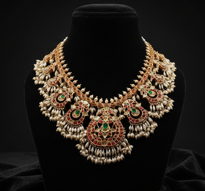Guttapusalu necklace Polki Necklace Diamond Necklace Bridal necklace 925 silver jewelry Silver Necklace Cocktail Necklace - SHABURIS