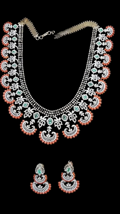 Coral bottu mala necklace diamond necklace 925 silver jewelry 22k gold plated - SHABURIS