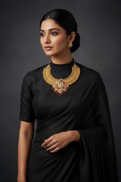 Kasu Necklace Navaratan necklace 925 silver jewelry 22k gold plated - SHABURIS