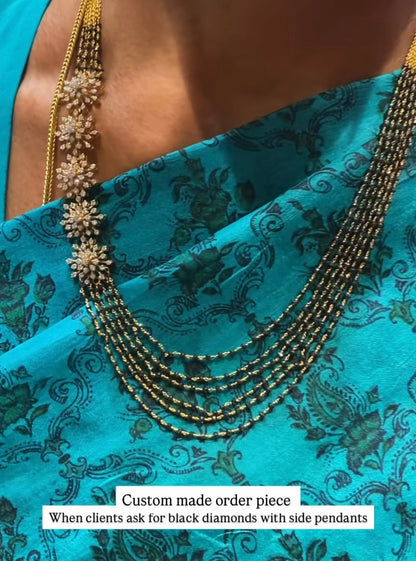 Black beads side diamond pendant necklace wedding jewelry silver necklace 925 silver with 22k gold plated - SHABURIS