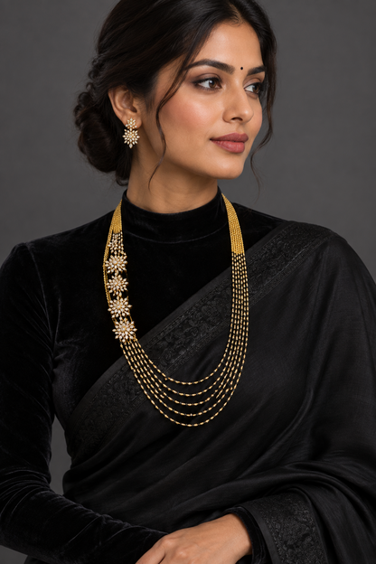 Black beads side diamond pendant necklace wedding jewelry silver necklace 925 silver with 22k gold plated - SHABURIS
