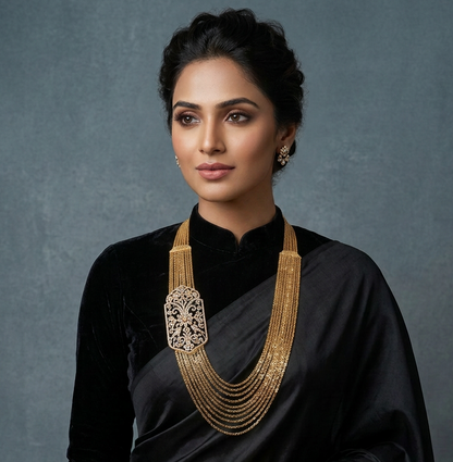 Chandraharam Diamond Necklace 925 silver jewelry 22k gold plated - SHABURIS
