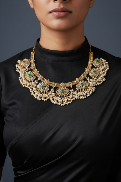 Jilebi necklace statement jewelry silver necklace 925 silver with 22k gold plated - SHABURIS