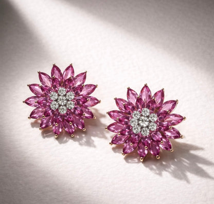 Pink Saphire studs big studs diamond studs 925 silver jewelry 22k gold plated - SHABURIS