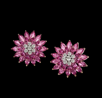 Pink Saphire studs big studs diamond studs 925 silver jewelry 22k gold plated - SHABURIS