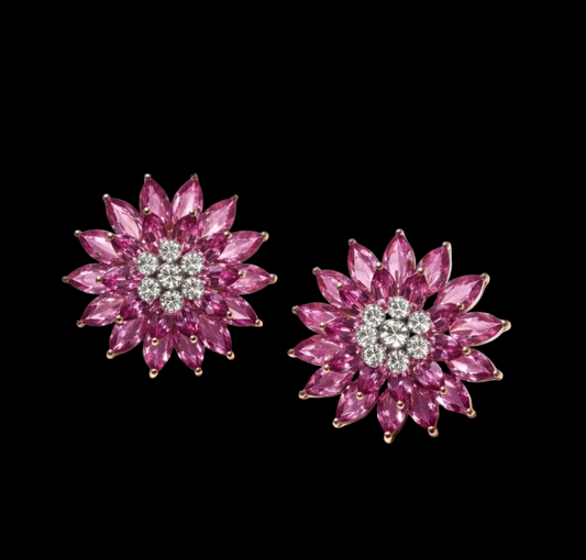 Pink Saphire studs big studs diamond studs 925 silver jewelry 22k gold plated - SHABURIS