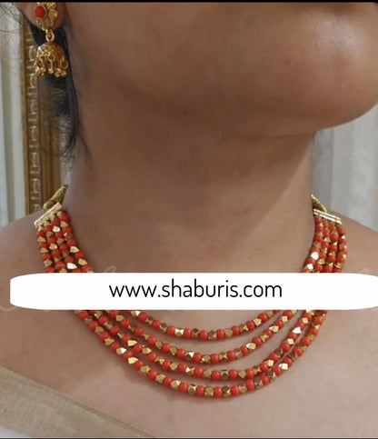 Thaivan coral pearl Necklace wedding jewelry silver necklace 925 silver with 22k gold plated - SHABURIS