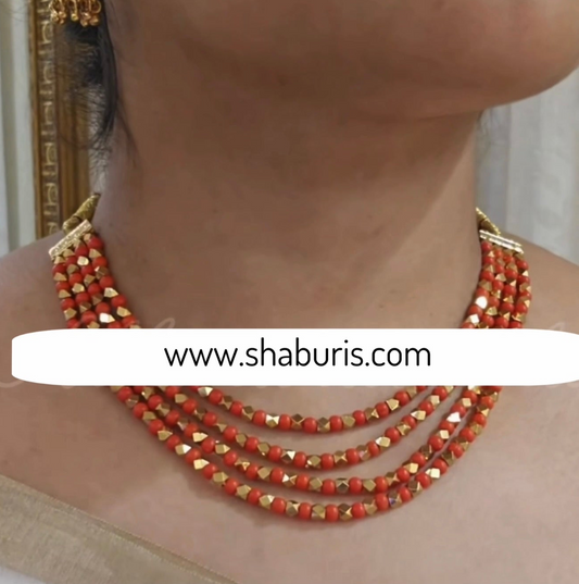 Thaivan coral pearl Necklace wedding jewelry silver necklace 925 silver with 22k gold plated - SHABURIS
