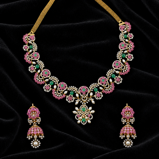 Diamond necklace wedding jewelry silver necklace 925 silver with 22k gold plated - SHABURIS