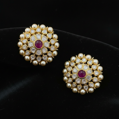 Polki Studs Polki Earrings Cocktail Earrings Diamond Studs Diamond Earrings Simple Studs Pearl Studs 925 Silver Earrings Silver Jewelry - SHABURIS