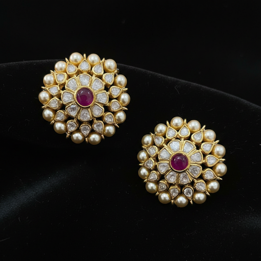 Polki Studs Polki Earrings Cocktail Earrings Diamond Studs Diamond Earrings Simple Studs Pearl Studs 925 Silver Earrings Silver Jewelry - SHABURIS