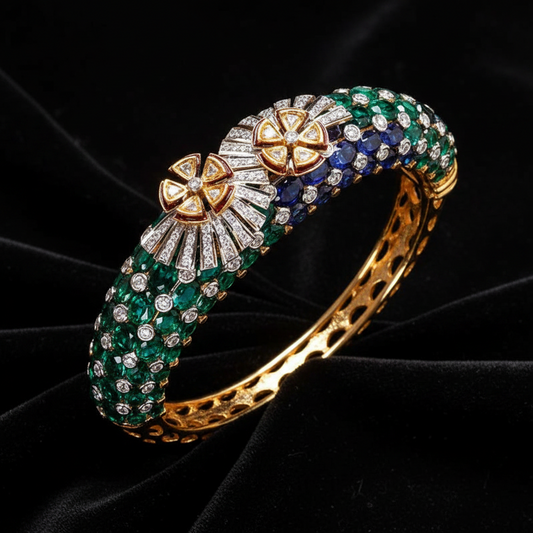 Cocktail bangle Navaratan Bangles - Diamond Bangles - 925 Silver Jewelry - 22ct Gold Plated - CZ Bangles - South indian diamond Bangles design