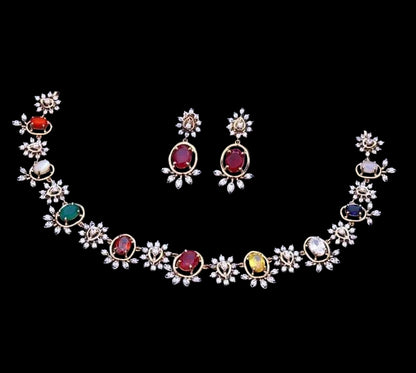 Navaratan necklace statement jewelry silver necklace 925 silver with 22k gold plated - SHABURIS
