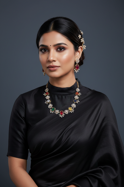 Navaratan necklace statement jewelry silver necklace 925 silver with 22k gold plated - SHABURIS