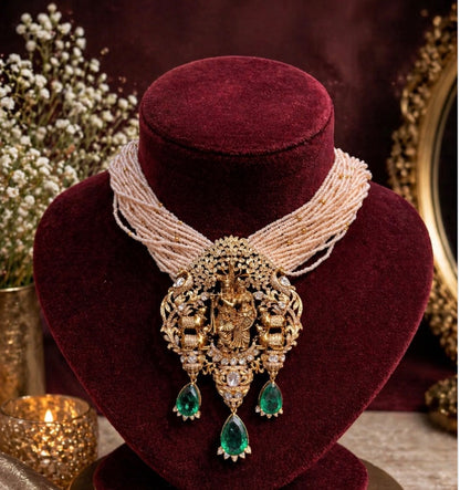 Temple necklace statement jewelry silver necklace 925 silver with 22k gold plated - SHABURIS