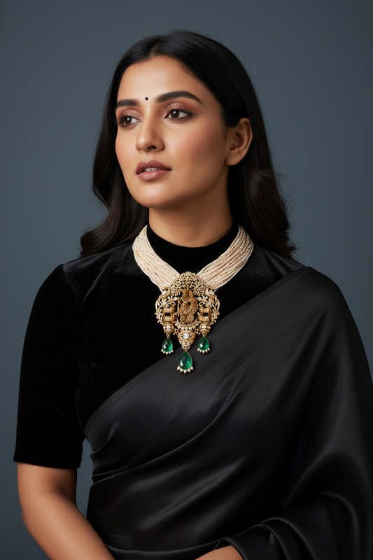 Temple necklace statement jewelry silver necklace 925 silver with 22k gold plated - SHABURIS