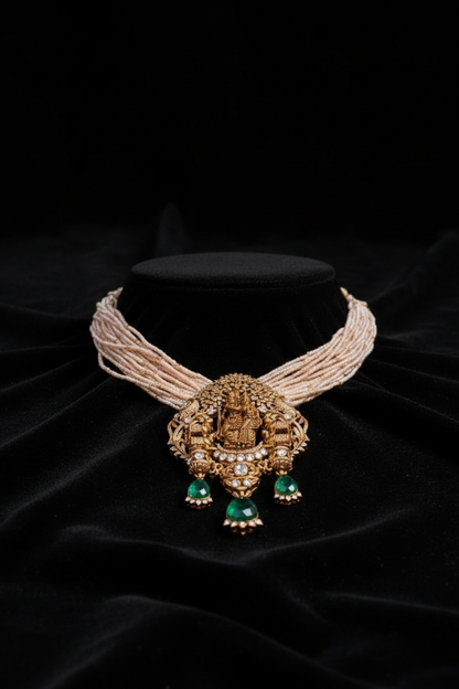 Temple necklace statement jewelry silver necklace 925 silver with 22k gold plated - SHABURIS
