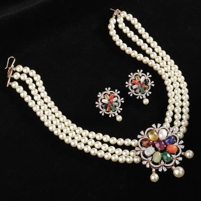 Navaratan necklace statement jewelry silver necklace 925 silver with 22k gold plated - SHABURIS