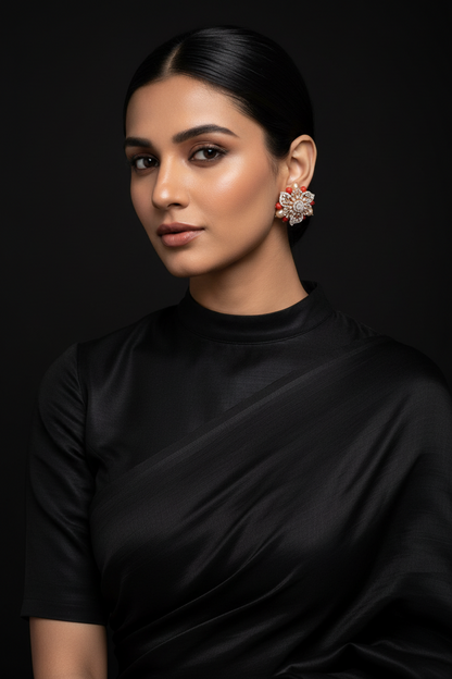 Diamond studs,Pure Silver jewelry Indian ,coral studs,coral earrings,Indian Bridal,Indian Wedding Jewelry-NIHIRA-SHABURIS