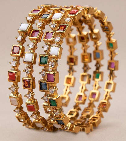 Navaratan Bangles - Diamond Bangles - 925 Silver Jewelry - 22ct Gold Plated - CZ Bangles - South indian diamond Bangles design