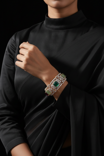 Navaratan Bangles - Diamond Bangles - 925 Silver Jewelry - 22ct Gold Plated - CZ Bangles - South indian diamond Bangles design