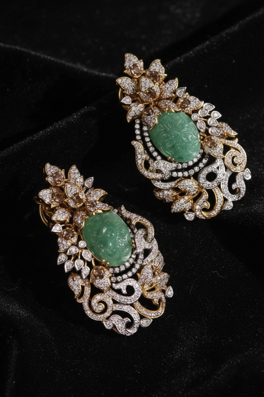 Diamond Jhumkas 925 silver jewelry 22k gold plated - SHABURIS