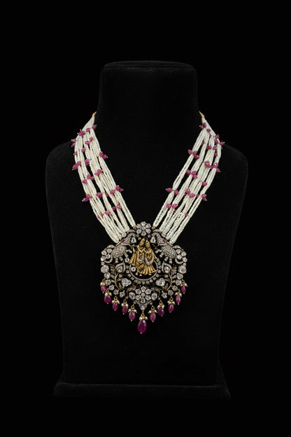 Radha krishna necklace statement jewelry silver necklace 925 silver with 22k gold plated - SHABURIS