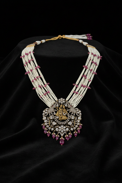 Radha krishna necklace statement jewelry silver necklace 925 silver with 22k gold plated - SHABURIS
