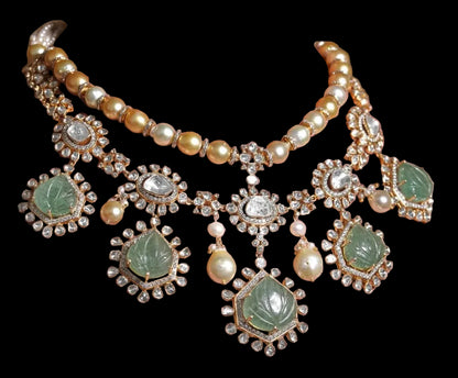 Polki necklace statement jewelry silver necklace 925 silver with 22k gold plated - SHABURIS