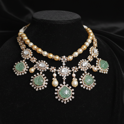 Polki necklace statement jewelry silver necklace 925 silver with 22k gold plated - SHABURIS