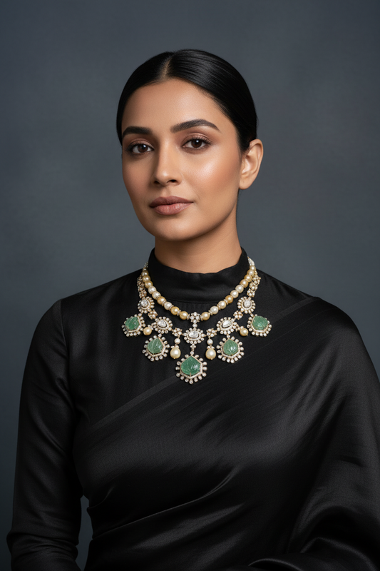 Polki necklace statement jewelry silver necklace 925 silver with 22k gold plated - SHABURIS