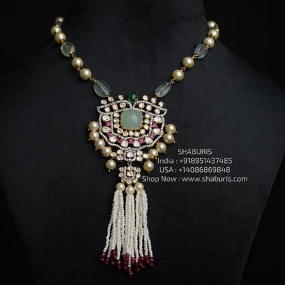 Tassel Necklace 925 silver jewelry 22k gold plated - SHABURIS